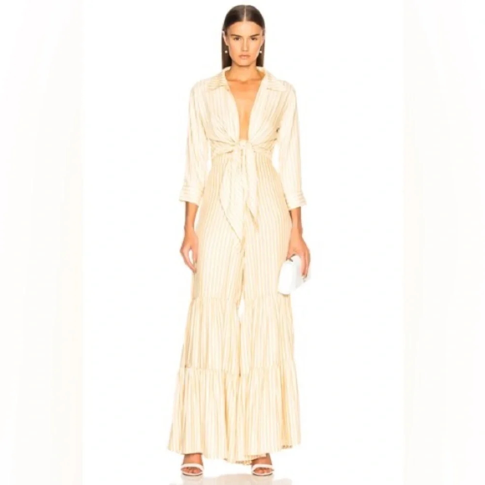 Adriana Degrease Striped Cream Wide Leg Pants - Picture 4 of 8